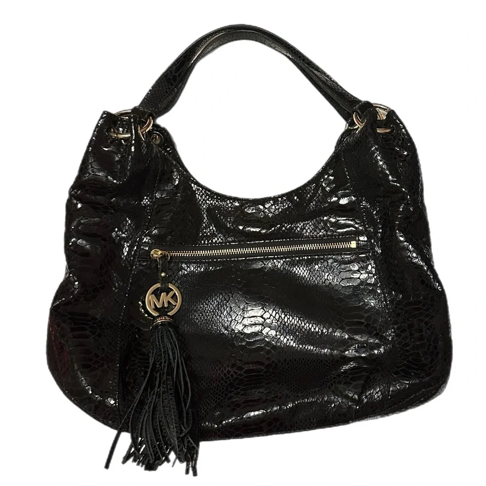 Michael Kors black, reptile print hobo‎ style bag